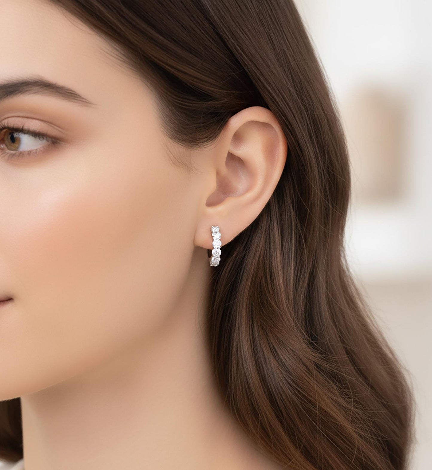Moissanite Huggie Earrings: 1 CTTW VVS1, Rhodium 925 Sterling Silver