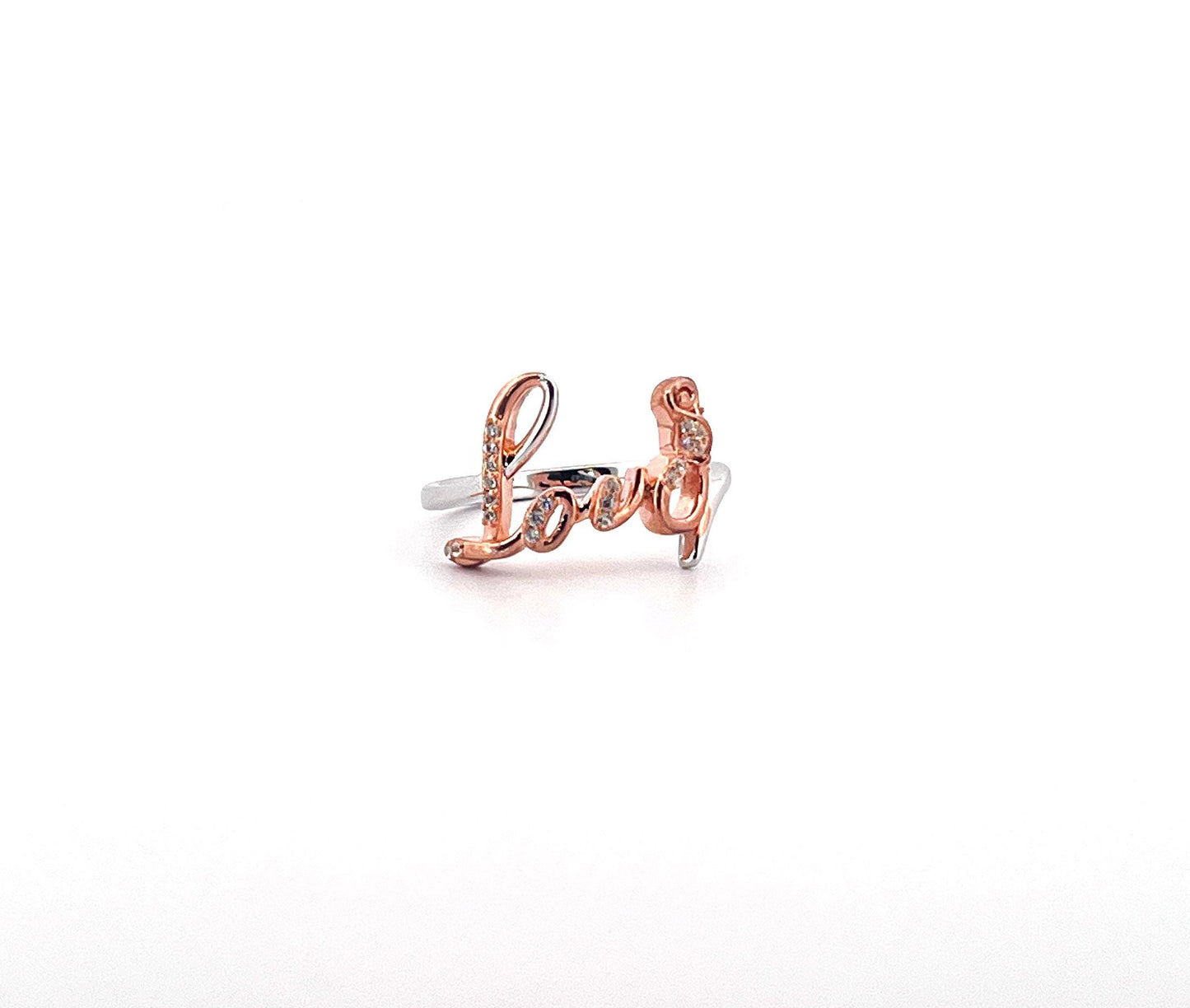 Rose Gold Love Ring: Sterling Silver, White Sapphire - Size 7