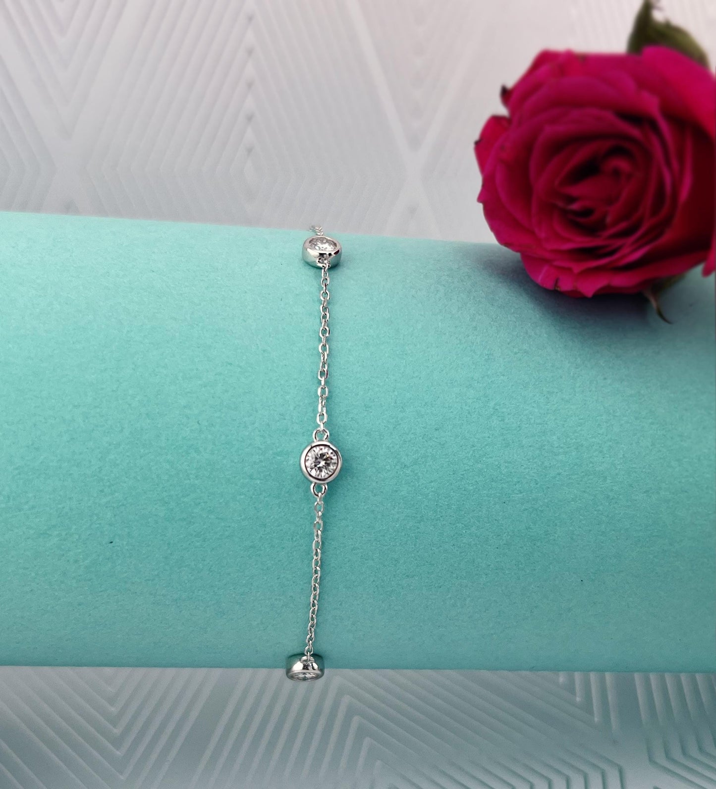 Moissanite Bezel Station Bracelet: Rhodium Sterling Silver, Diamonds By The Yard