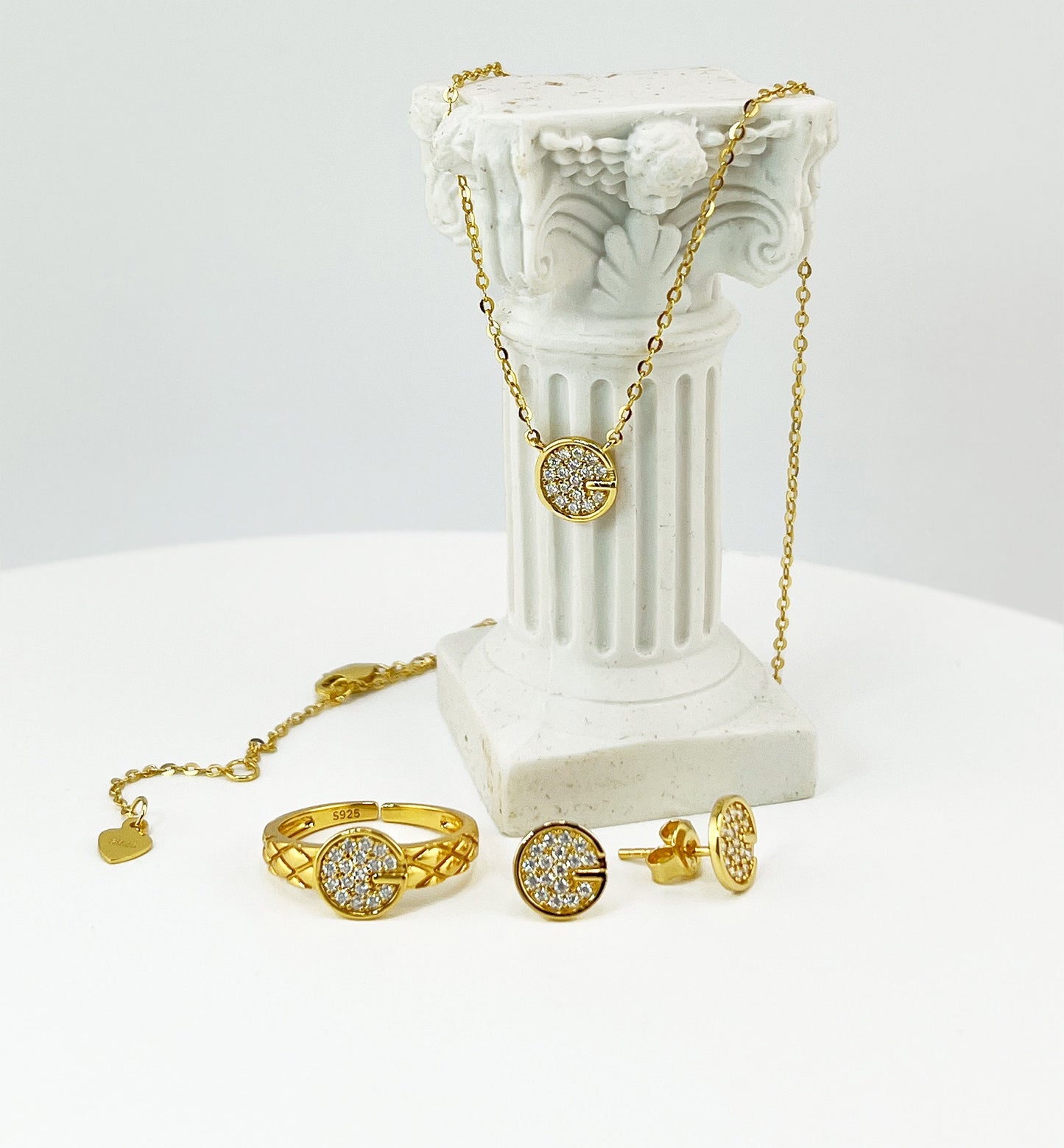 Moissanite Pavé Disc Necklace: 18K Yellow Gold Plated Sterling Silver