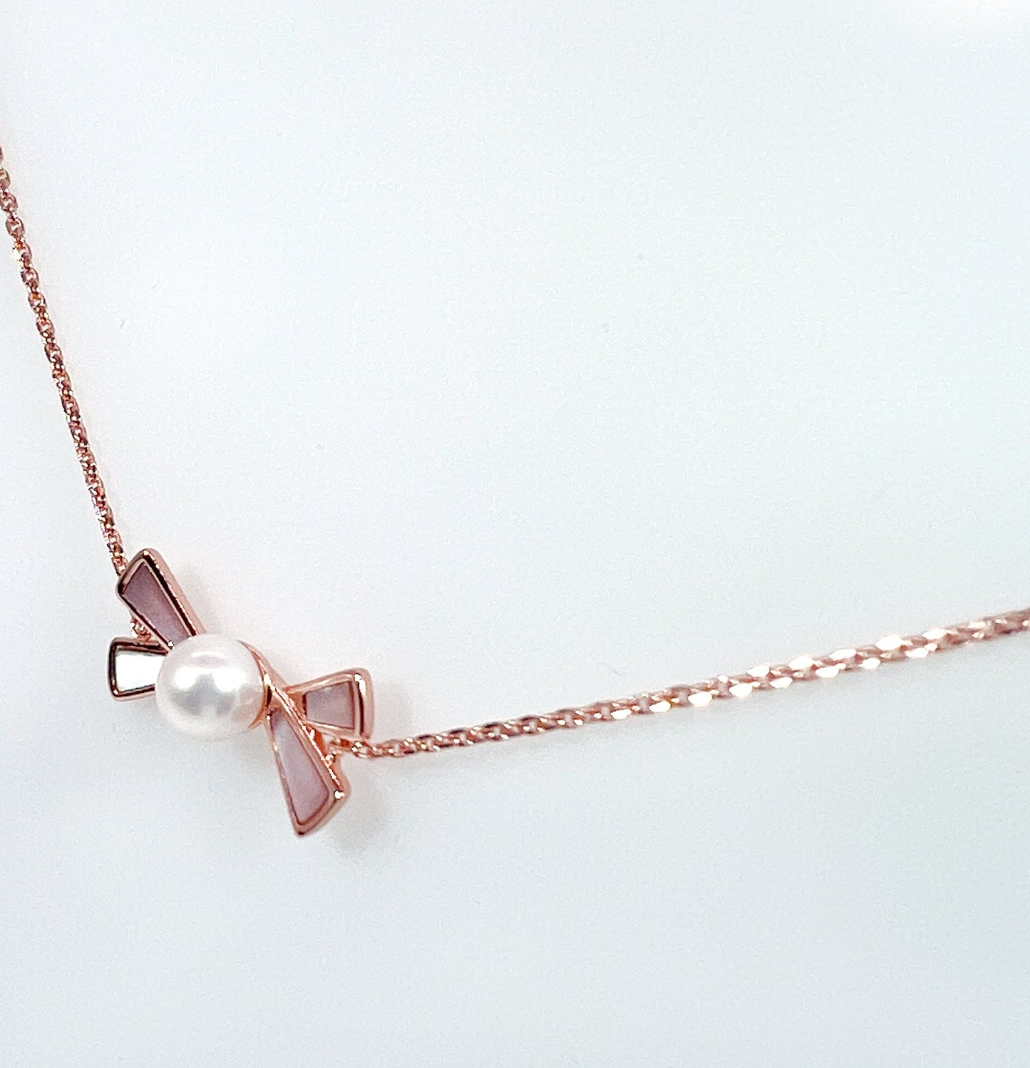 Rose Gold Bow Pearl Bracelet: Sterling Silver, Mother-of-Pearl Charm