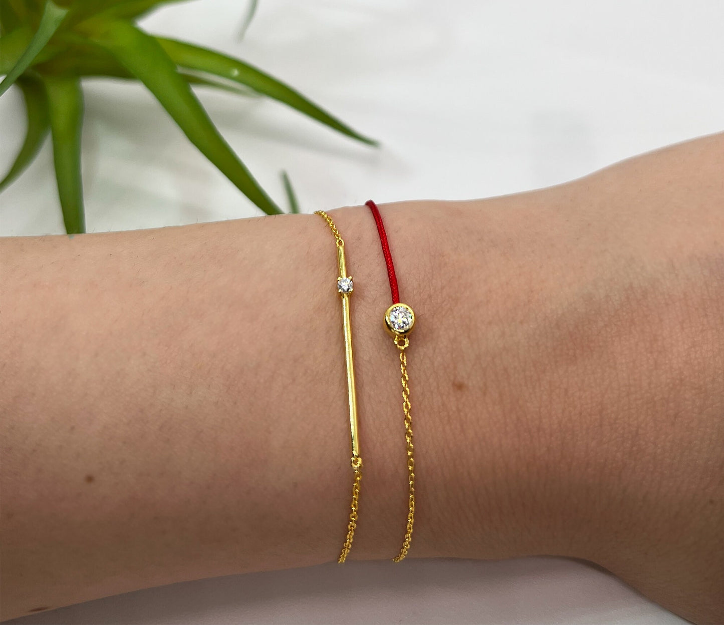 Moissanite Bar Bracelet: 14K Yellow Gold Plated Sterling Silver, Adjustable