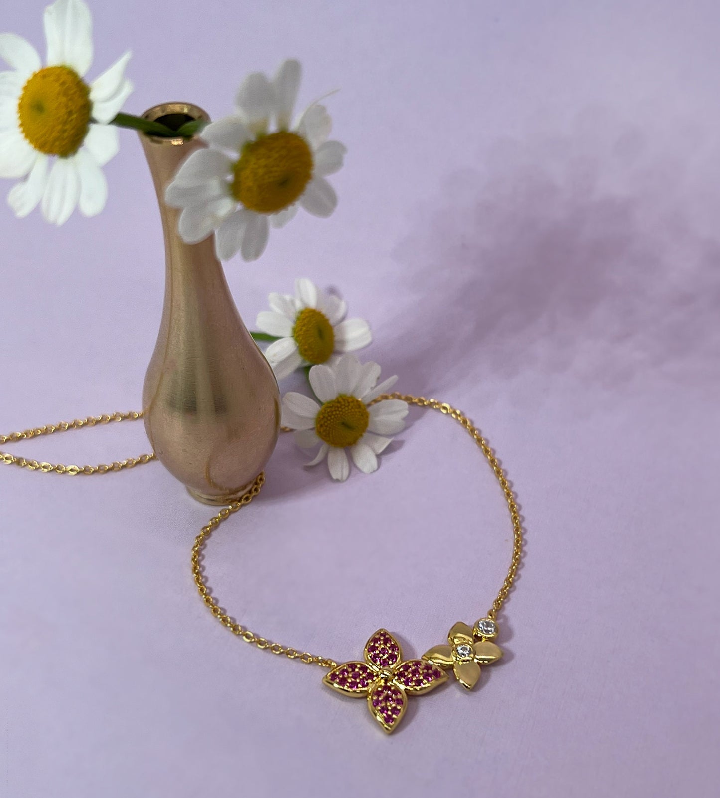 Sapphire Flower Necklace: Yellow Gold Plated Sterling Silver Floral Pendant