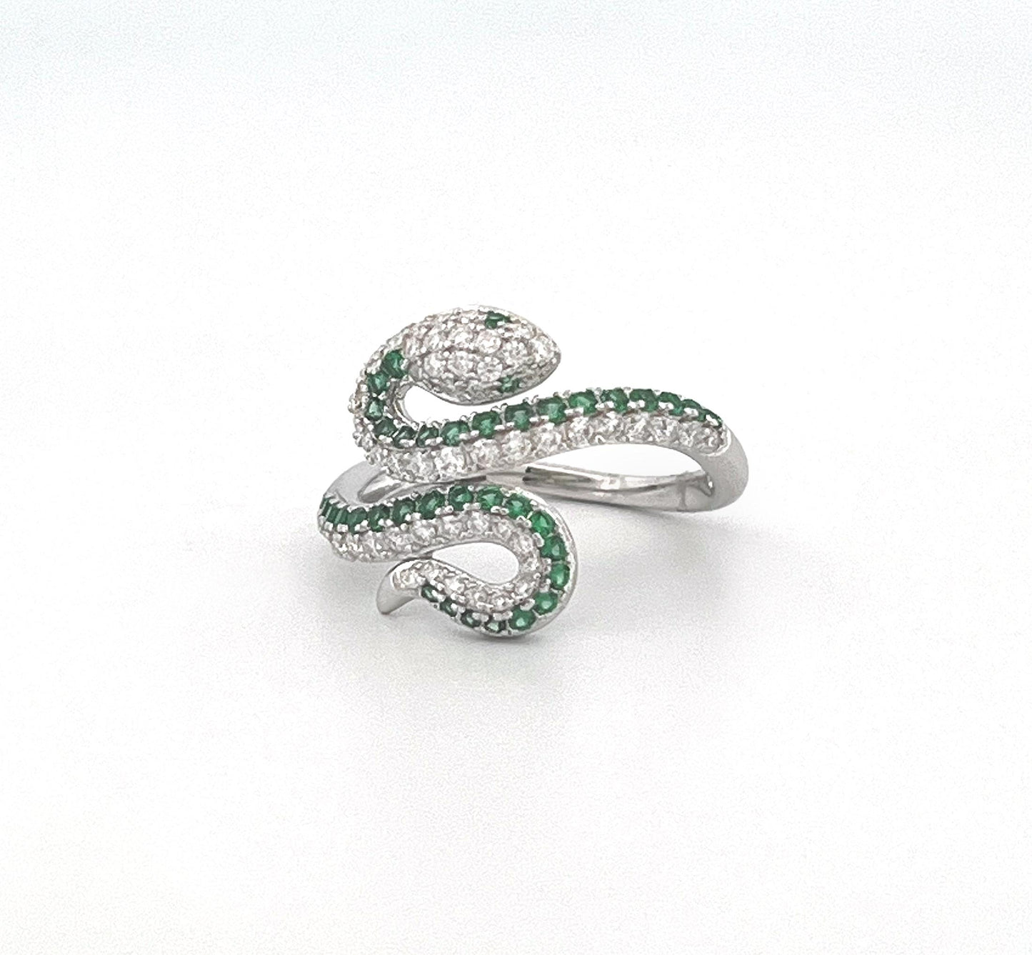 Moissanite Snake Ring: Emerald Eyes, 18K Gold Plated Sterling Silver