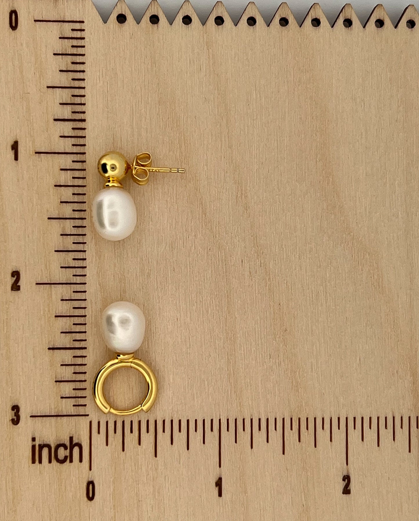 Baroque Pearl Earrings: 18K Gold Plated Sterling Silver, Mismatched Set