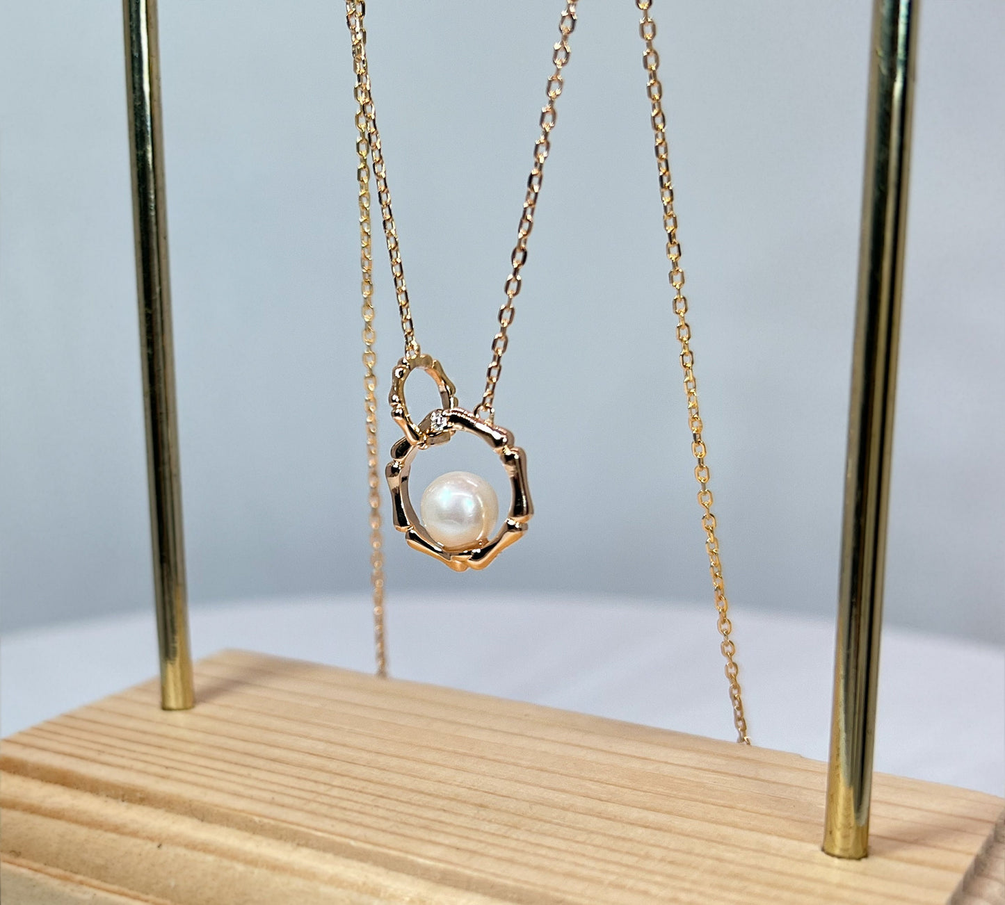 14K Gold Plated Sterling Silver Freshwater Pearl Moissanite Necklace