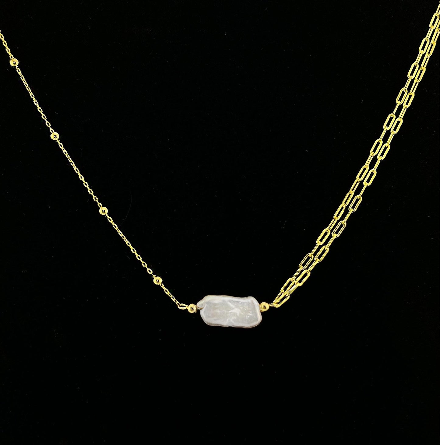 Keshi Pearl Paperclip Necklace: 18k Gold-Plated Sterling Silver Statement