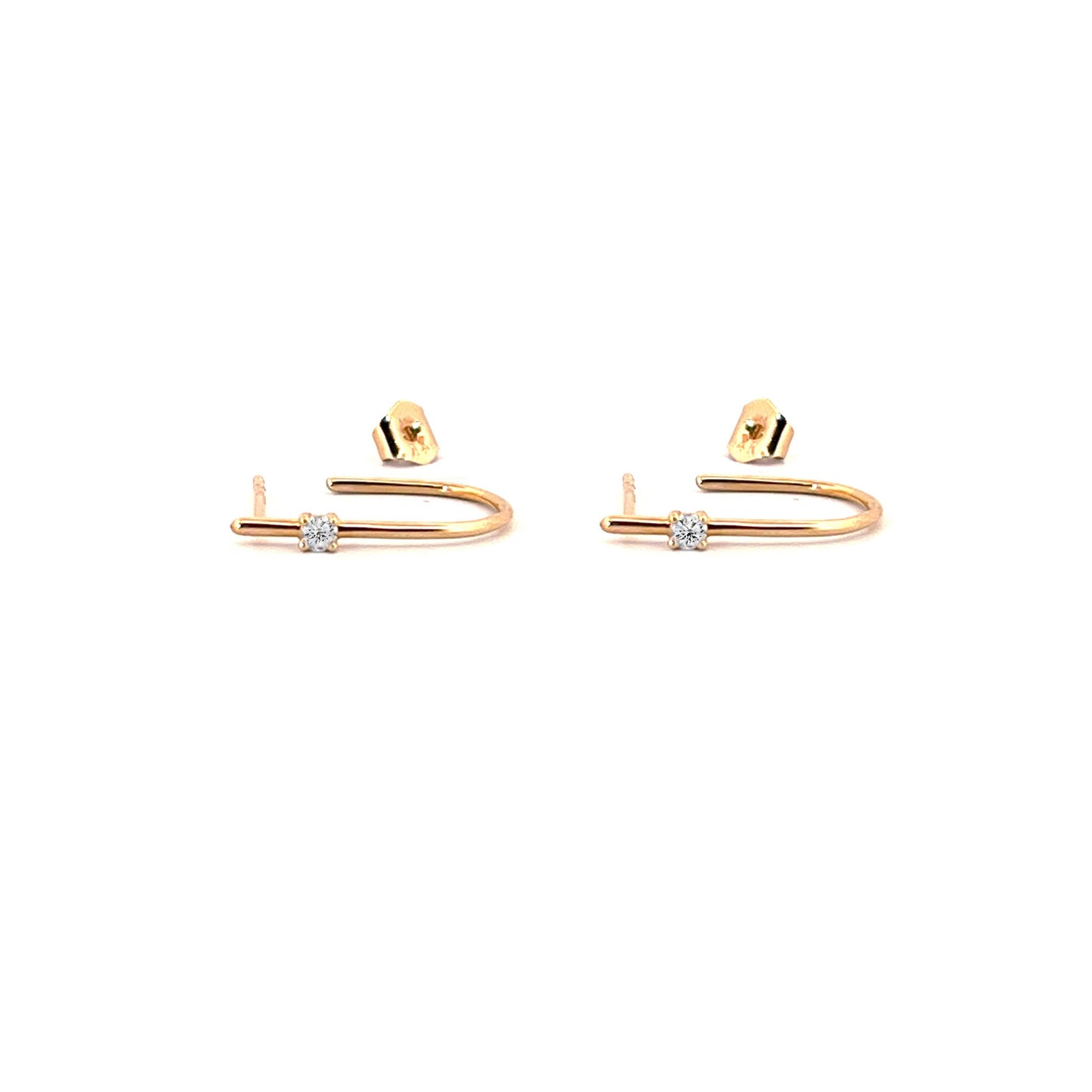 14K Yellow Gold J-Hoop Earrings with Diamond Accent