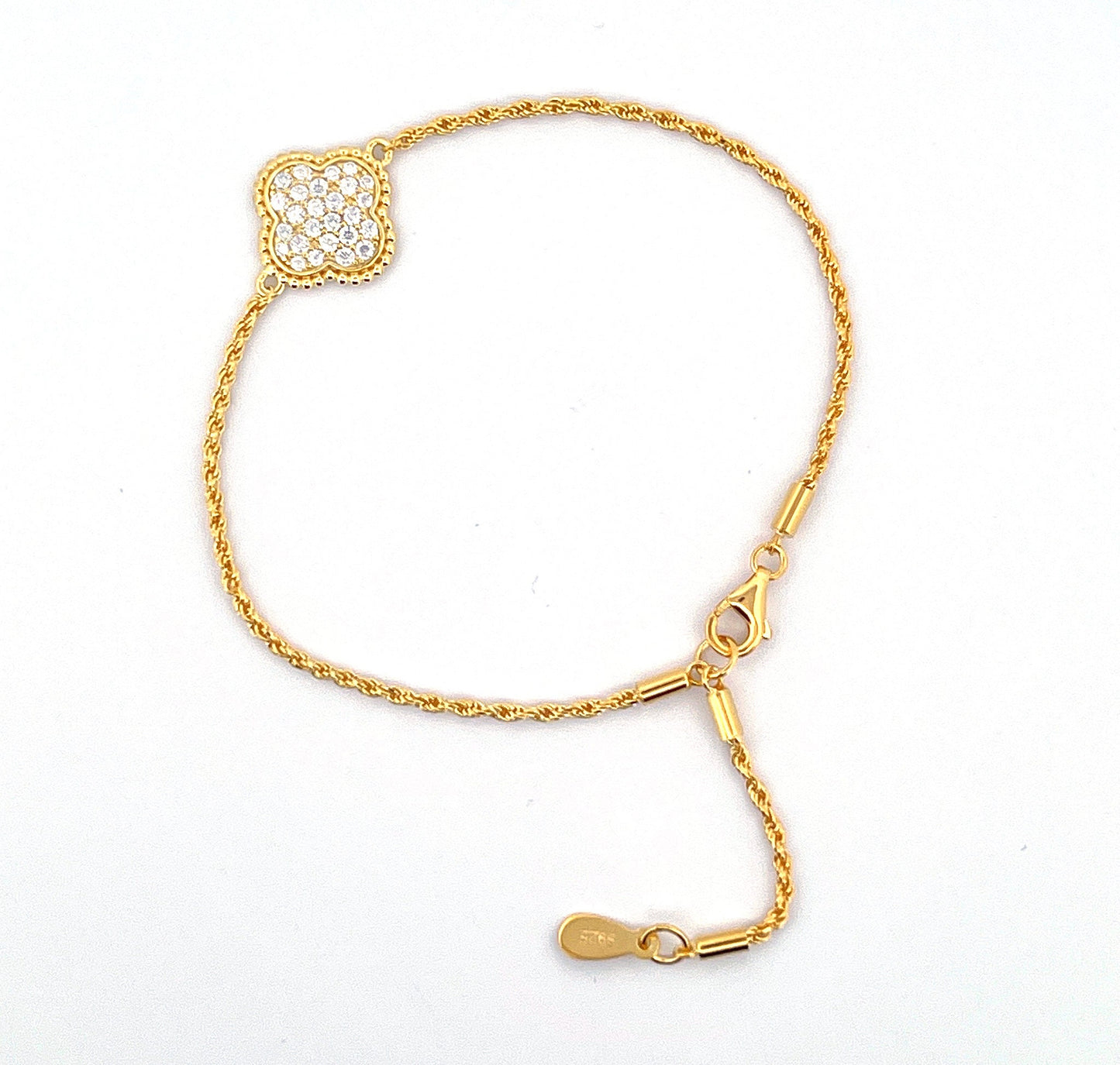 Moissanite Four Leaf Clover Bracelet: 18K Gold or Sterling Silver