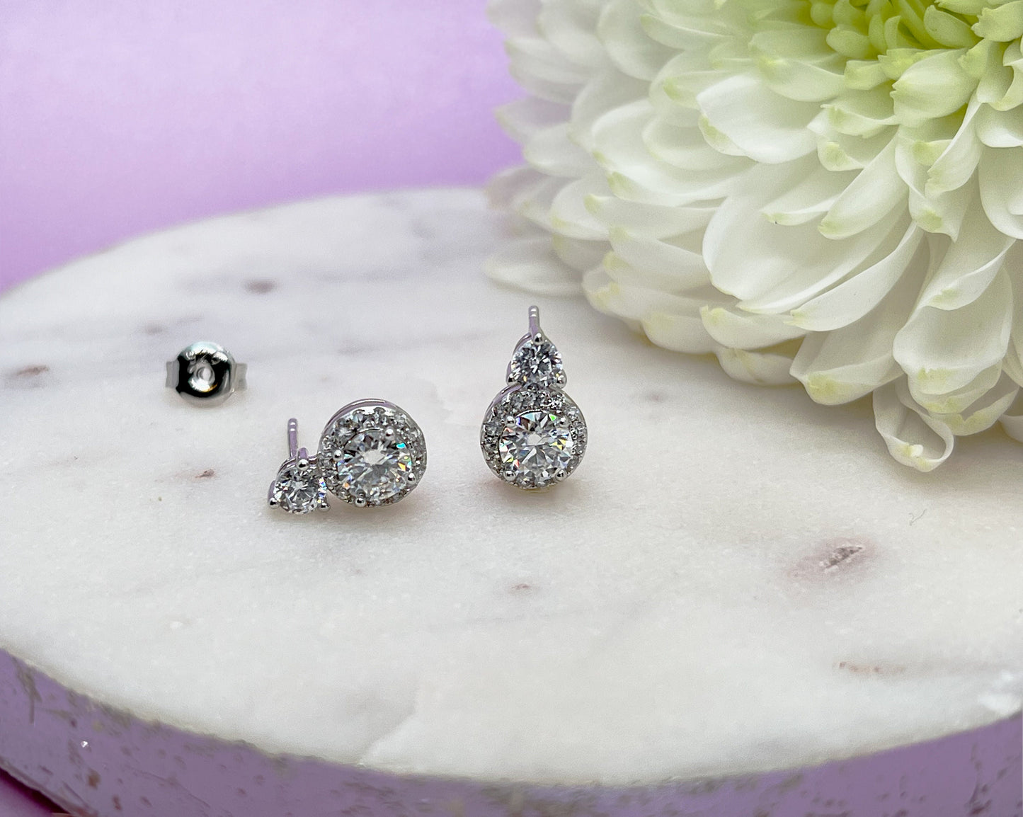 1.5CTW Certified Moissanite Halo Stud Earrings: Rhodium Plated Sterling Silver