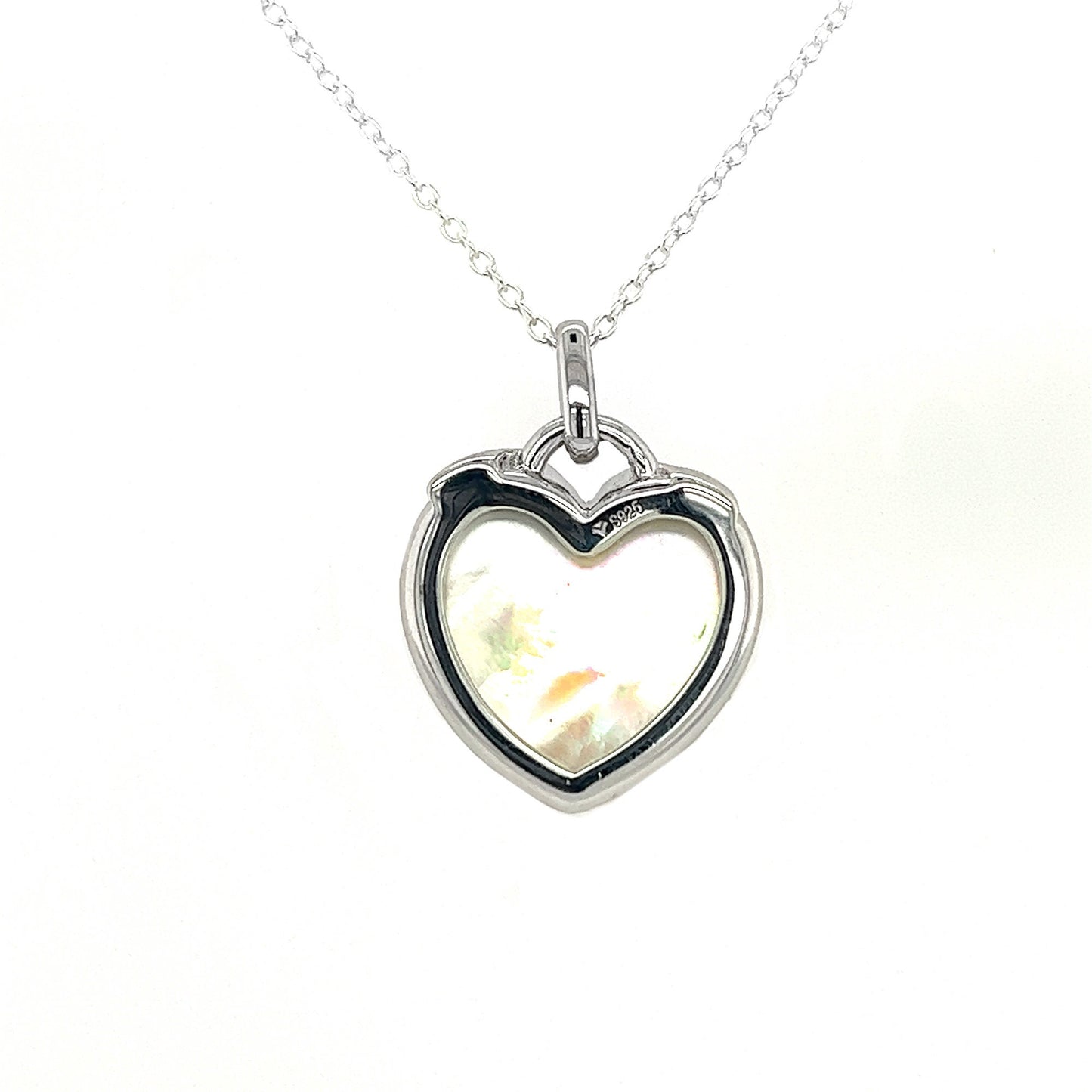 Mother of Pearl Heart Necklace: Sterling Silver, Ruby or Emerald, White Sapphire Pendant