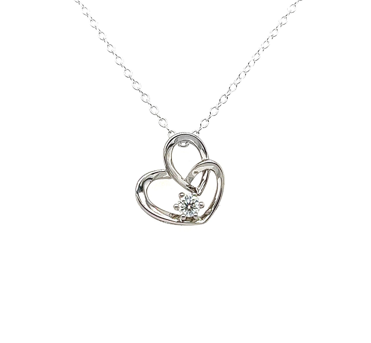 VVS1 Moissanite Heart Necklace: Rhodium Plated Sterling Silver