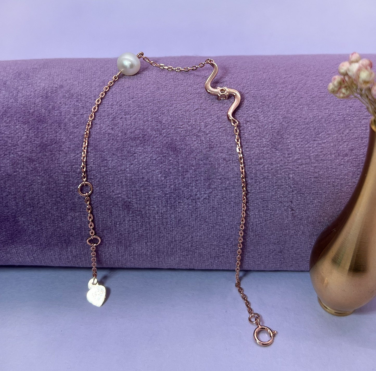 Rose Gold Pearl Charm Bracelet: Moissanite, Sterling Silver, Freshwater Pearl