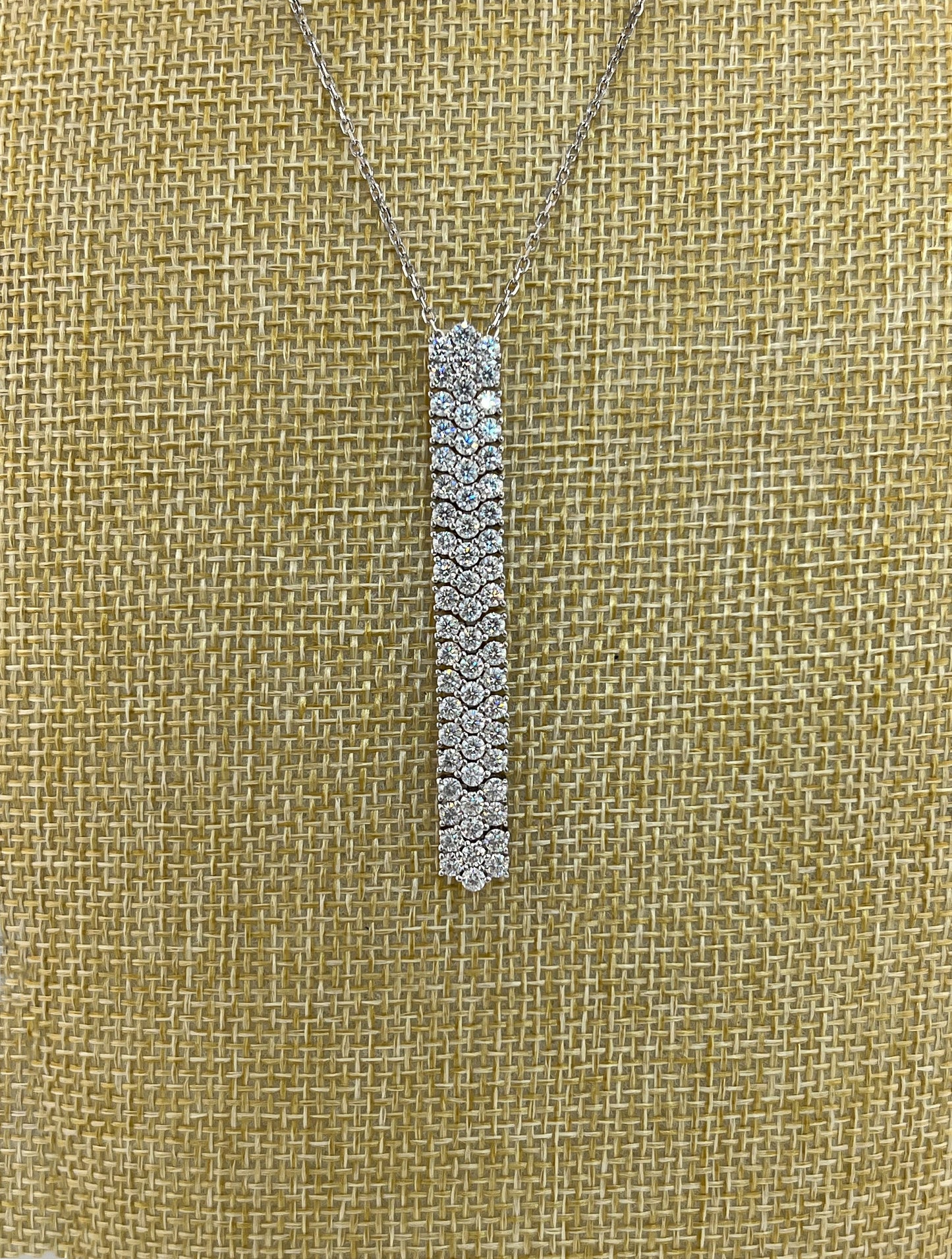 3.5 CTTW Certified Moissanite Bar Drop Necklace, Rhodium Plated Sterling Silver