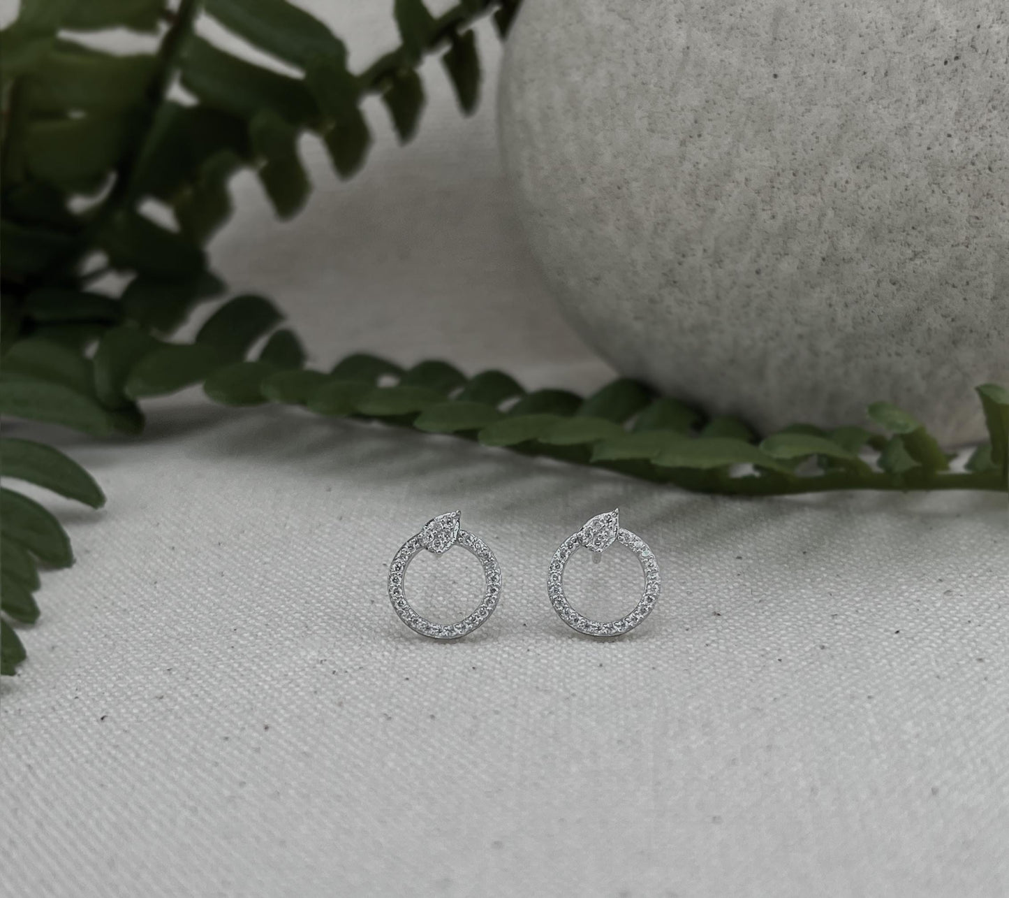 Certified Moissanite Sterling Silver Stud Earrings: Dainty Pave Circle