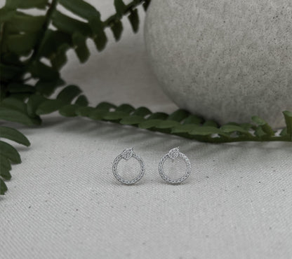 Certified Moissanite Sterling Silver Stud Earrings: Dainty Pave Circle