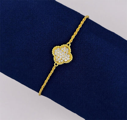 Moissanite Four Leaf Clover Bracelet, 18K Gold-Plated or Rhodium Plated Sterling Silver Lucky Charm, Adjustable Pavé Bracelet, Gift for Her