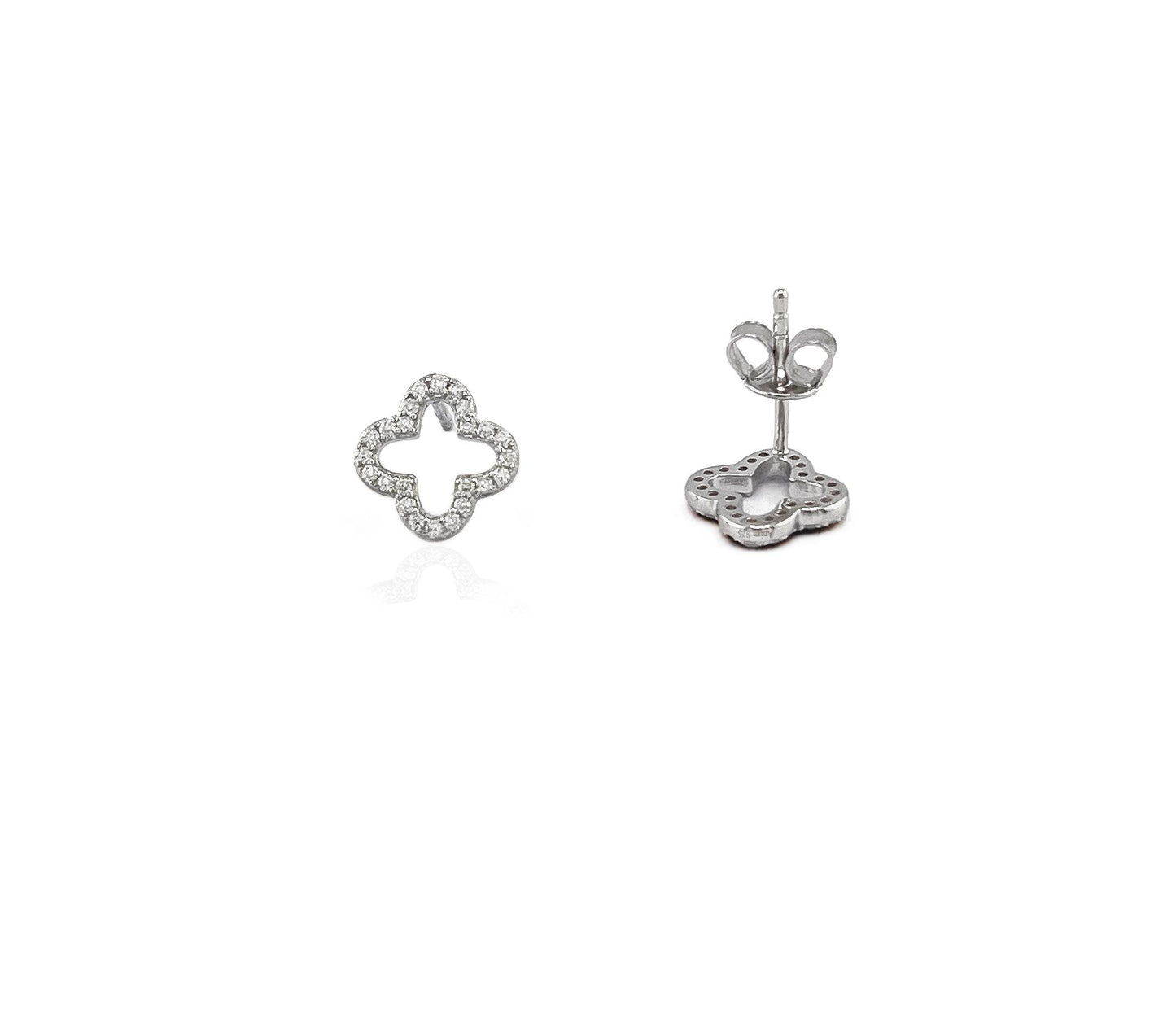 Moissanite Four Leaf Clover Stud Earrings: Sterling Silver Floral Earstuds