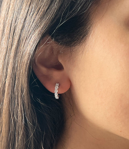 Moissanite Huggie Earrings: 1 CTTW VVS1, Rhodium 925 Sterling Silver