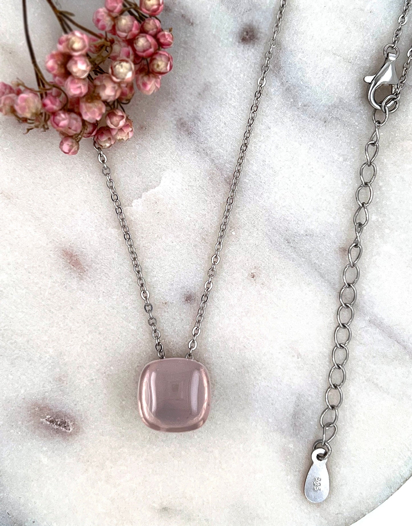 Rose Quartz Sterling Silver Necklace: Handmade Gemstone Pendant