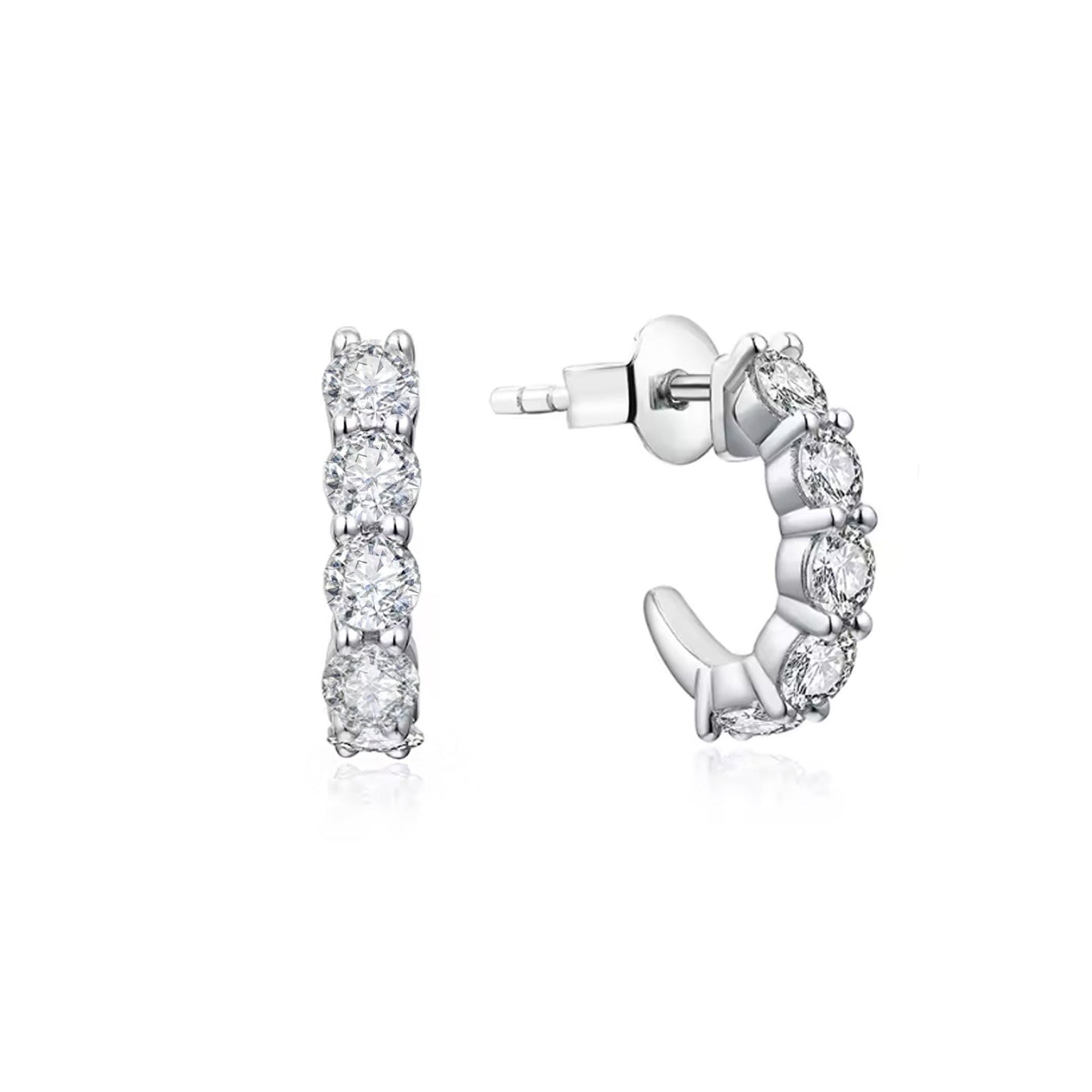 Moissanite Huggie Earrings: 1 CTTW VVS1, Rhodium 925 Sterling Silver