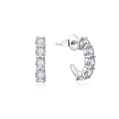 Moissanite Huggie Earrings: 1 CTTW VVS1, Rhodium 925 Sterling Silver