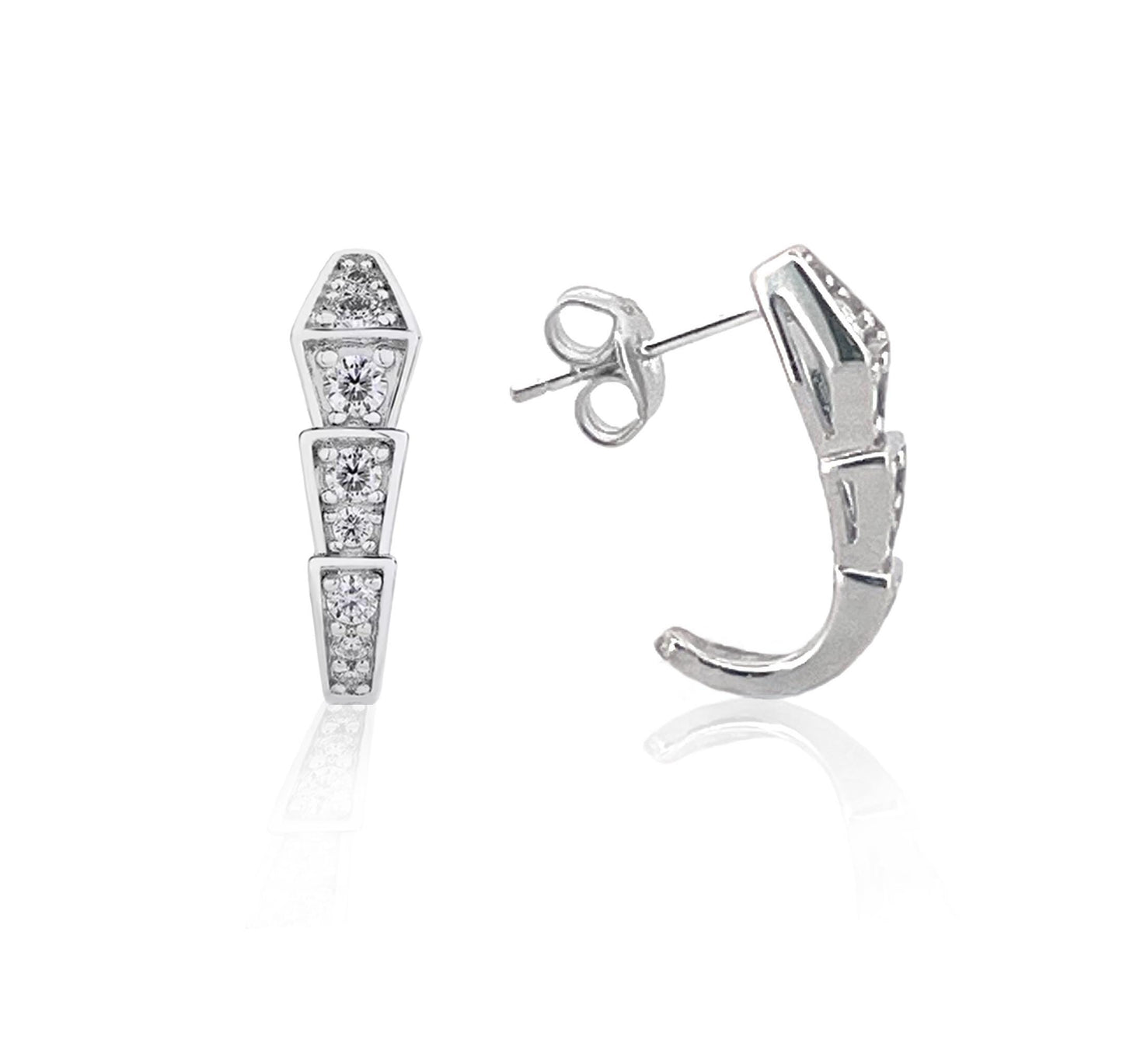 Certified Moissanite Serpenti Earrings, Platinum Plated 925 Sterling Silver Snake J Hoops, Graduated Hoop Earrings for Women