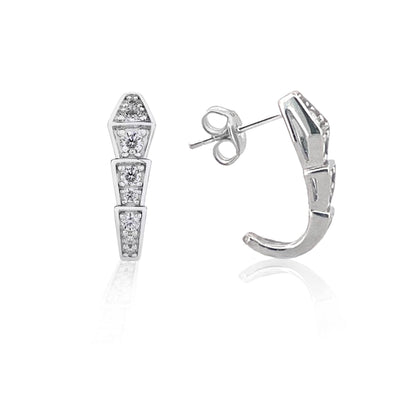 Certified Moissanite Serpenti Earrings, Platinum Plated 925 Sterling Silver Snake J Hoops, Graduated Hoop Earrings for Women