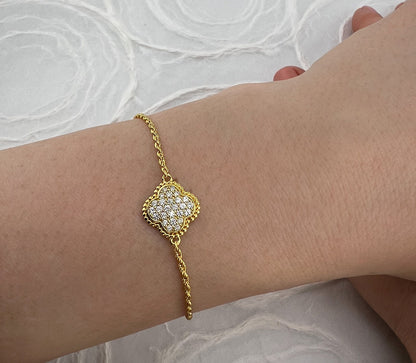 Moissanite Four Leaf Clover Bracelet: 18K Gold or Sterling Silver