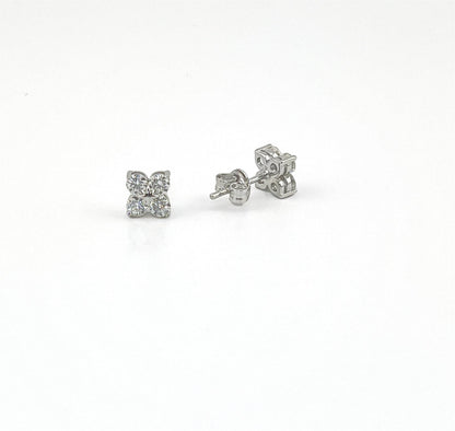 Moissanite Clover Stud Earrings: Rhodium Sterling Silver