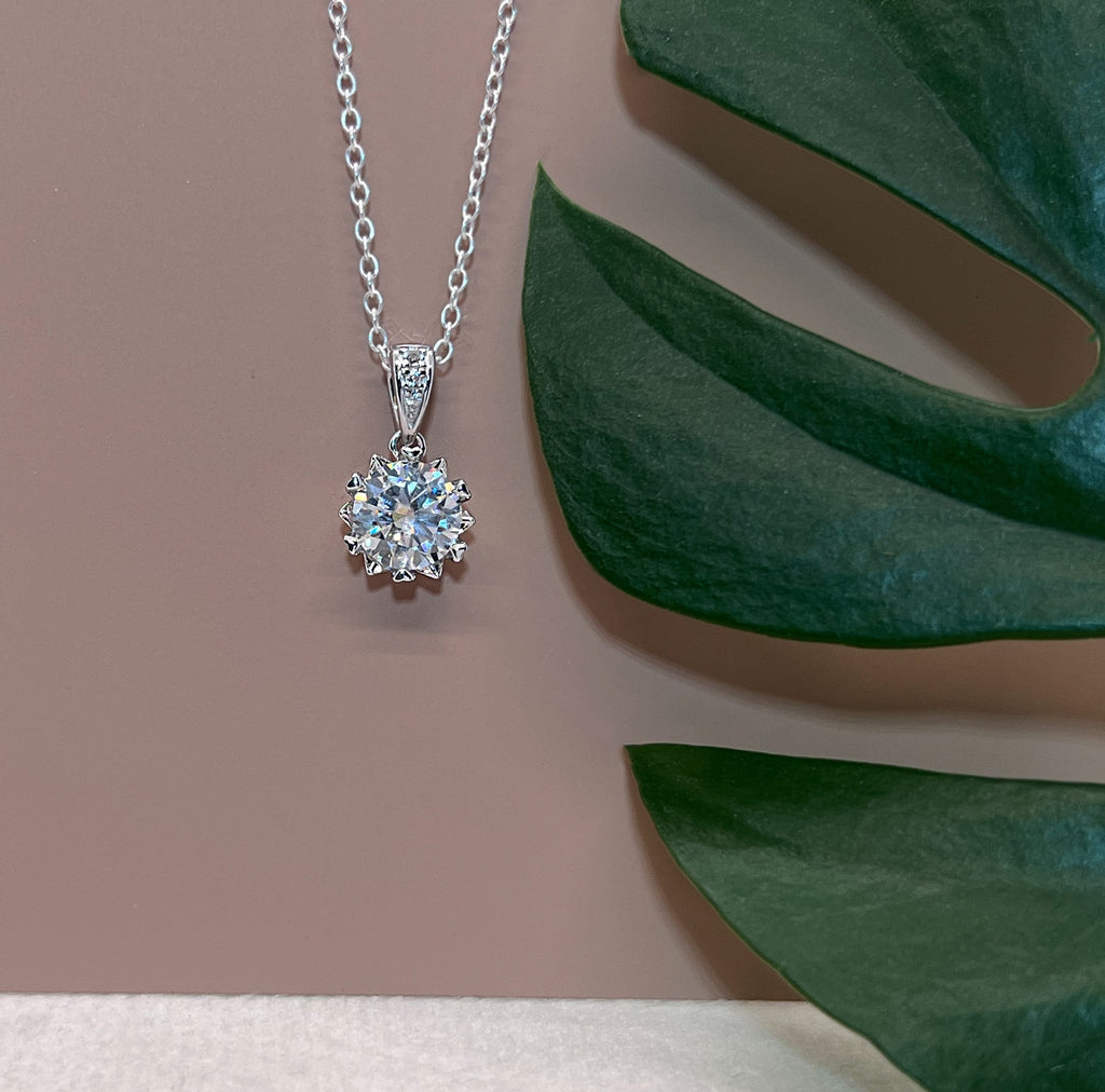 1 Carat Moissanite Solitaire Pendant – Rhodium Plated Sterling Silver Necklace