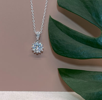 1 Carat Moissanite Solitaire Pendant – Rhodium Plated Sterling Silver Necklace