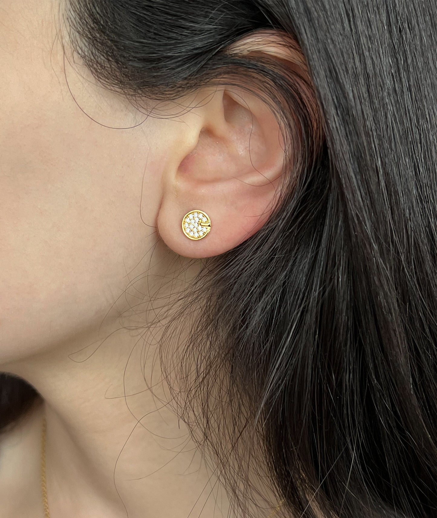 Moissanite Pavé Disc Earrings: 18K Gold Plated Sterling Silver Studs