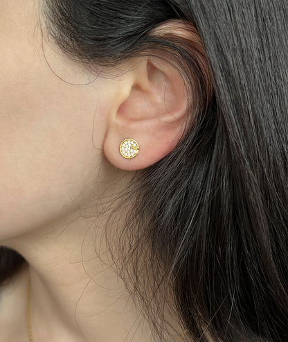 Moissanite Pavé Disc Earrings: 18K Gold Plated Sterling Silver Studs