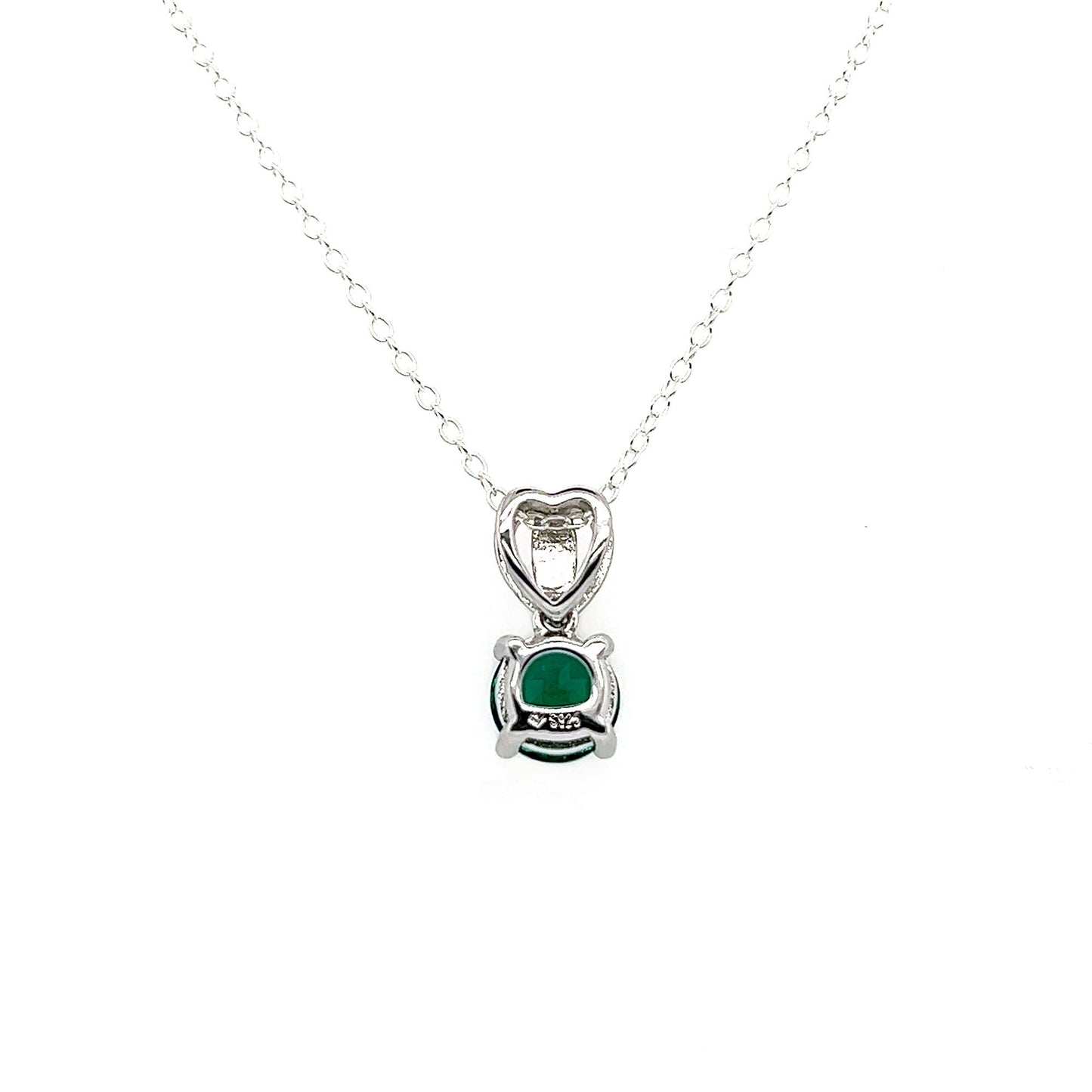Emerald Solitaire Pendant Necklace: Rhodium Plated Sterling Silver