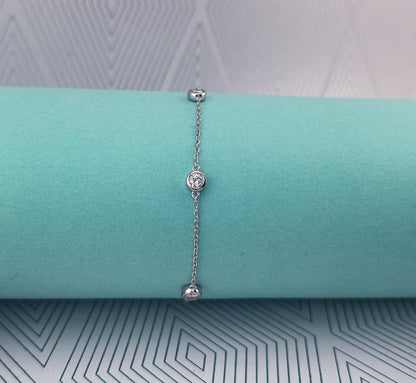 Moissanite Bezel Station Bracelet: Rhodium Sterling Silver, Diamonds By The Yard