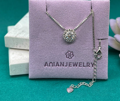Moissanite Halo Necklace: 1.5Ct Sterling Silver Cluster Pendant