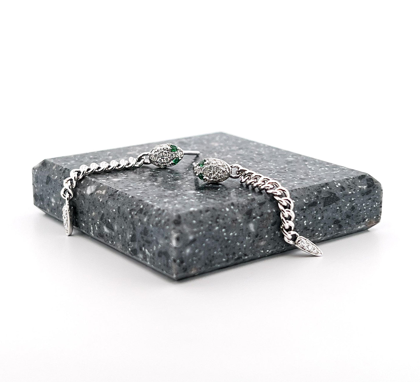 Moissanite Snake Earrings: 18K Gold Emerald Sterling Silver Dangles