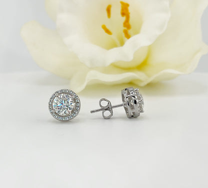 Halo Moissanite Stud Earrings: 3.0Ct VVS1 Sterling Silver