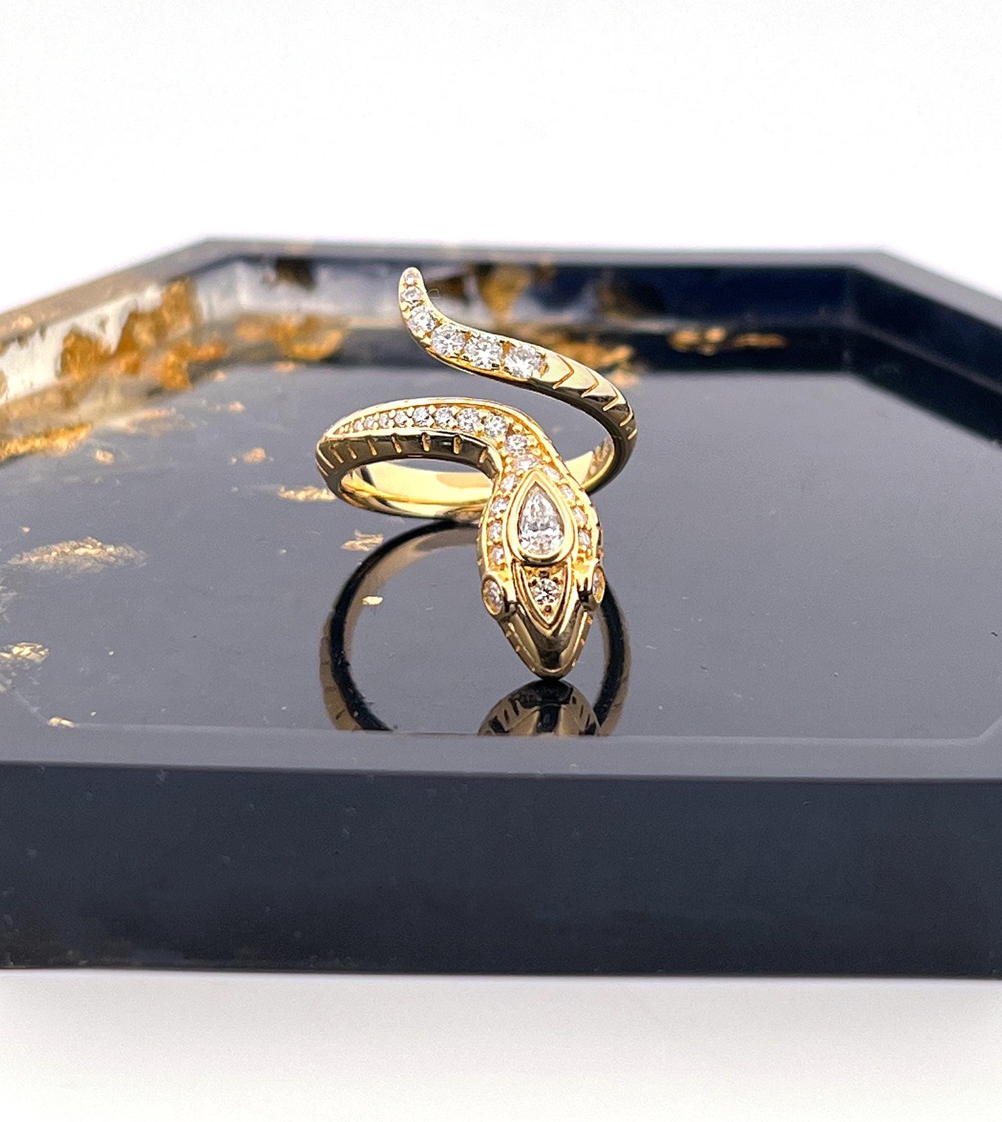 Moissanite Snake Ring: 18K Gold Plated Sterling Silver Serpent Cocktail Ring