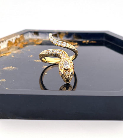 Moissanite Snake Ring: 18K Gold Plated Sterling Silver Serpent Cocktail Ring