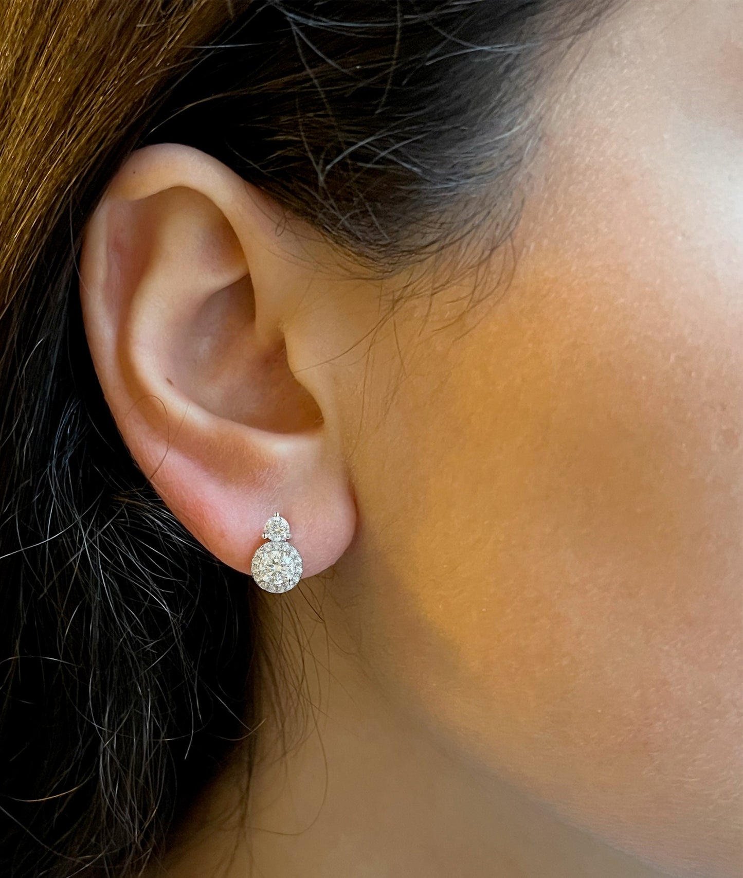 1.5CTW Certified Moissanite Halo Stud Earrings: Rhodium Plated Sterling Silver