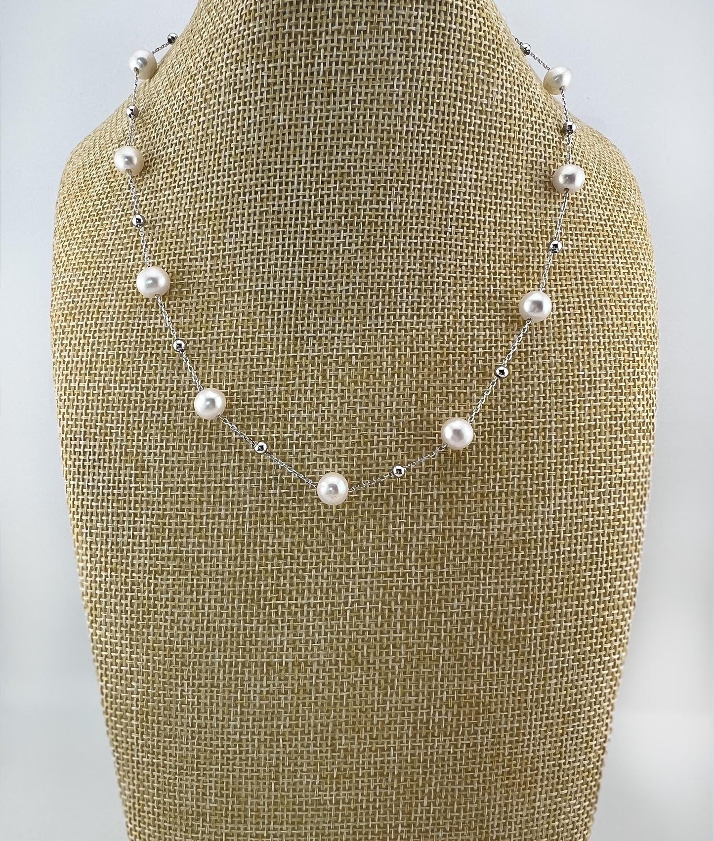 Freshwater Pearl Station Necklace, Sterling Silver Pearls by the Yard, Dainty Bridesmaid Wedding Gift, Elegant Anniversary Gift for Women