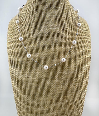 Freshwater Pearl Station Necklace, Sterling Silver Pearls by the Yard, Dainty Bridesmaid Wedding Gift, Elegant Anniversary Gift for Women