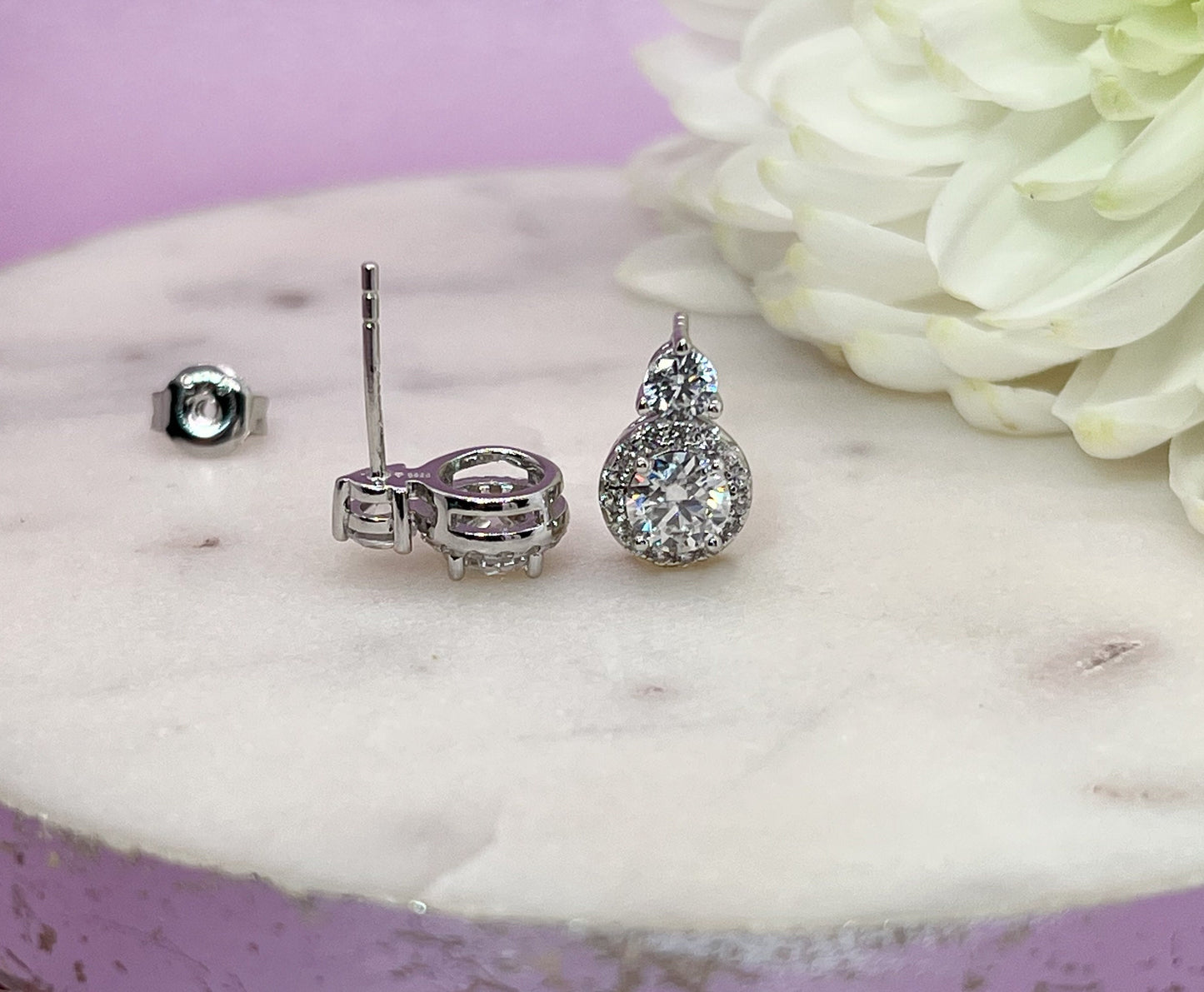 1.5CTW Certified Moissanite Halo Stud Earrings: Rhodium Plated Sterling Silver