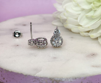 1.5CTW Certified Moissanite Halo Stud Earrings: Rhodium Plated Sterling Silver