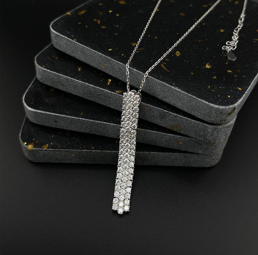 3.5 CTTW Certified Moissanite Bar Drop Necklace, Rhodium Plated Sterling Silver