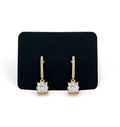 Moissanite Bar Stud Earrings: 1Ct Princess Cut, 14K Gold Plated Silver
