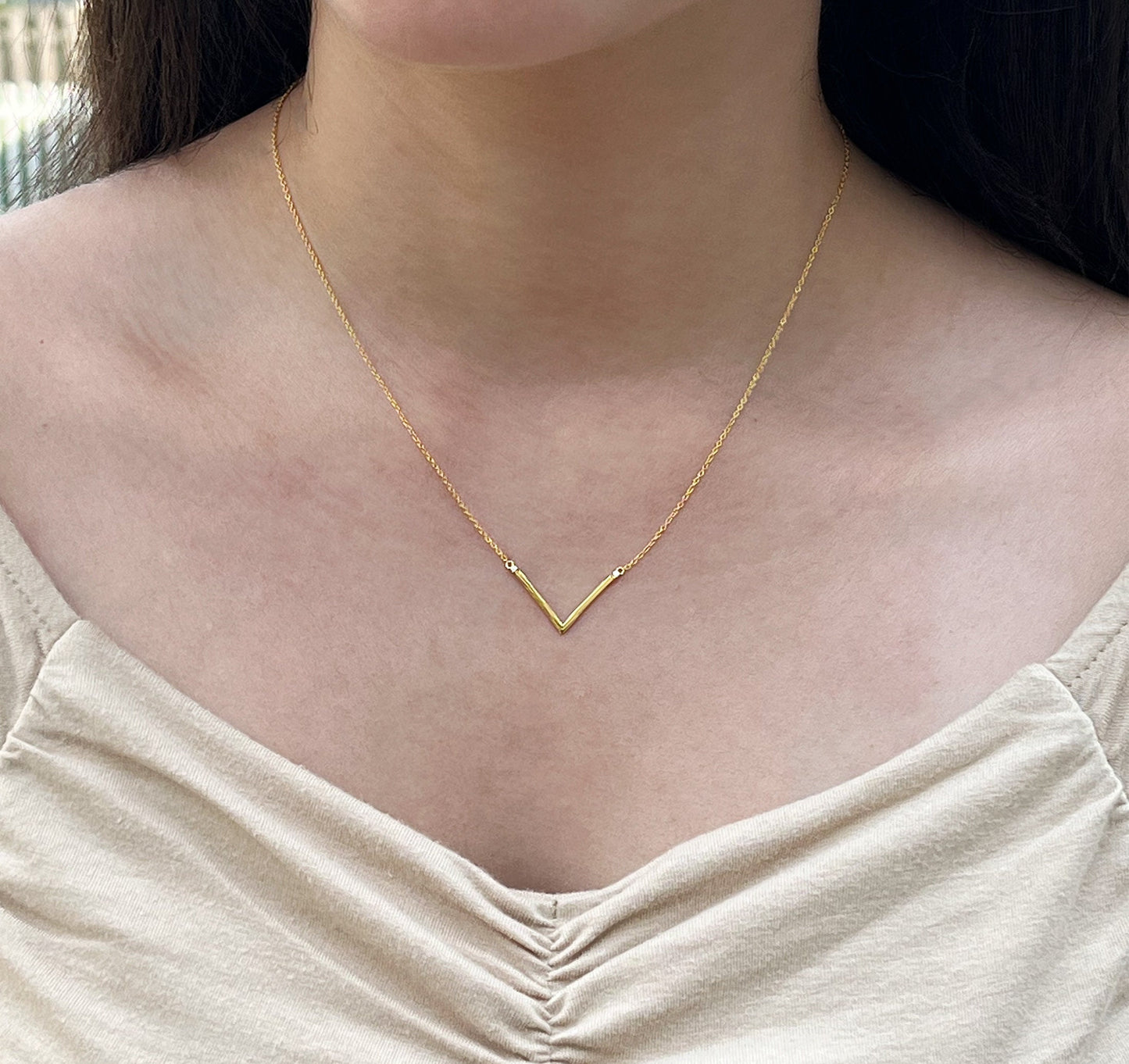 Moissanite V-Necklace: 18K Gold Plated Sterling Silver Chevron Necklace