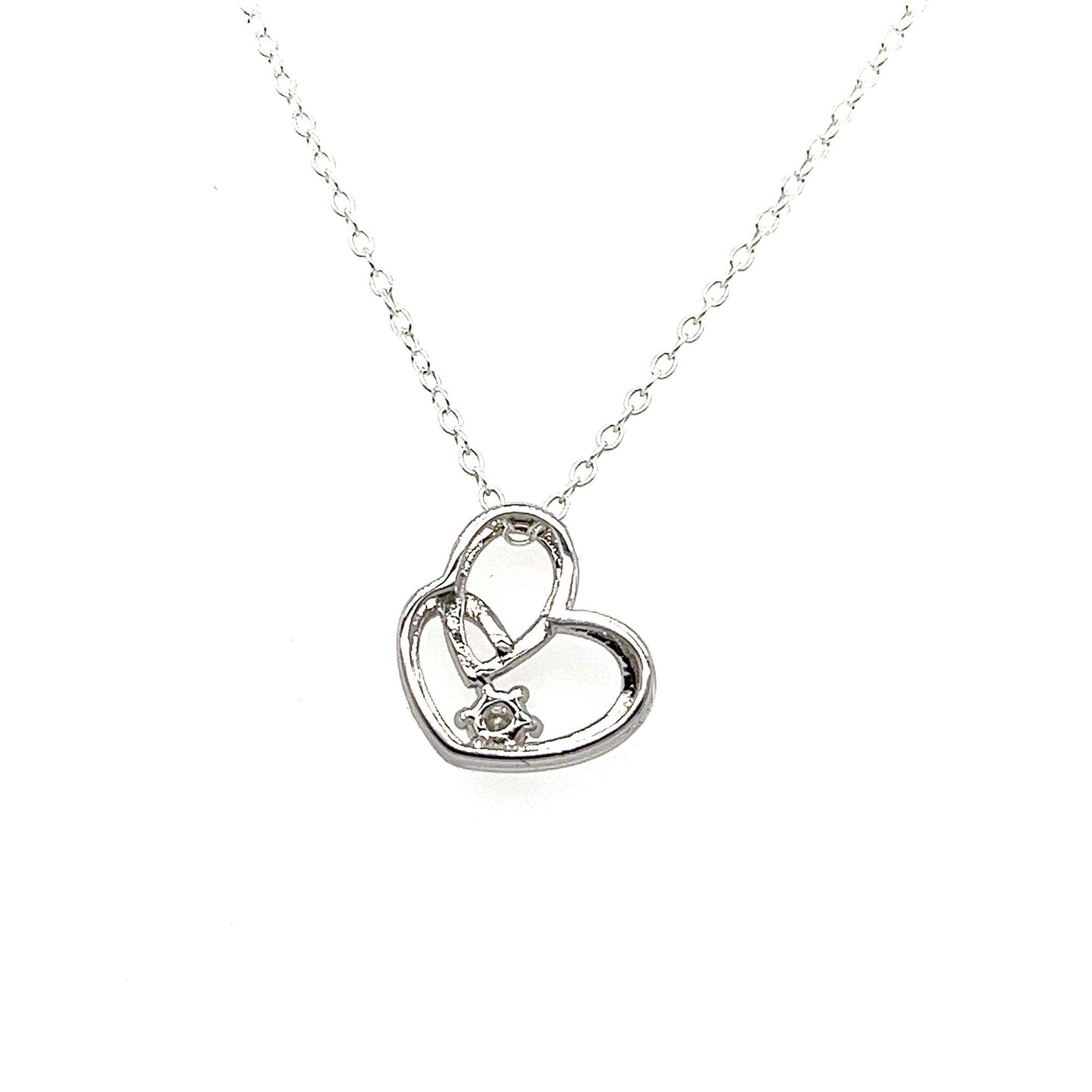 VVS1 Moissanite Heart Necklace: Rhodium Plated Sterling Silver
